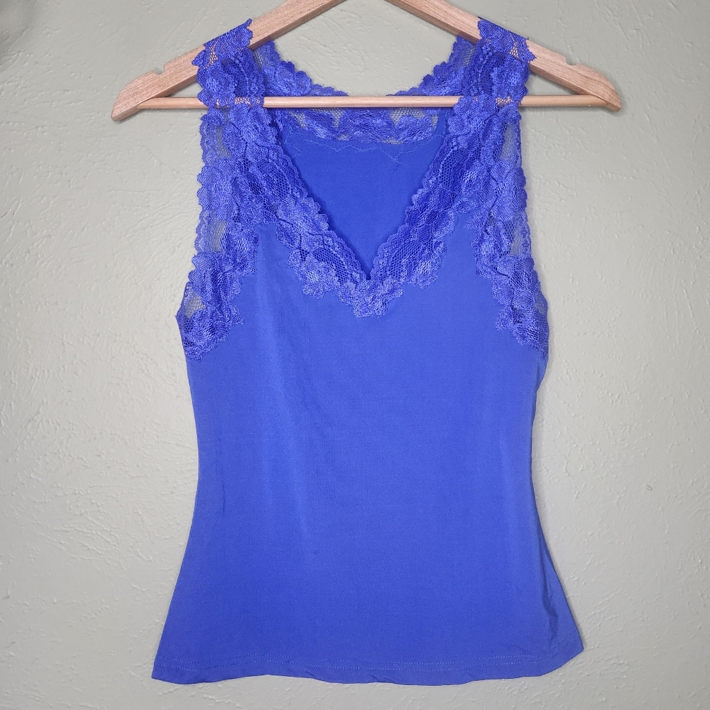Frederick's of Hollywood Royal Blue Lace Cami Small Y2K Clubwear Coquette